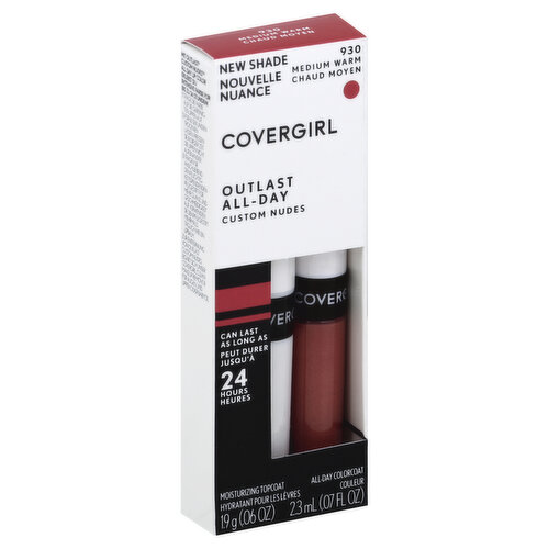 CoverGirl Outlast All-Day Lip Color, Moisturizing Topcoat & All-Day Colorcoat, Medium Warm 930