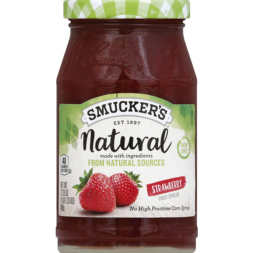 40 calories. Made with ingredients from natural sources. Made with real fruit and only 4 ingredients, bringing you delicious fruit taste that the whole family love. No high fructose corn syrup. No artificial flavors or colors. Non GMO (Certified NSF Non-GMO True North by NSF International). Est 1897. Question or comments 1-888-550-9555.