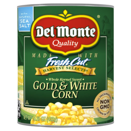 Del Monte Fresh Cut Corn, Gold & White, Whole Kernel Sweet, Harvest Selects