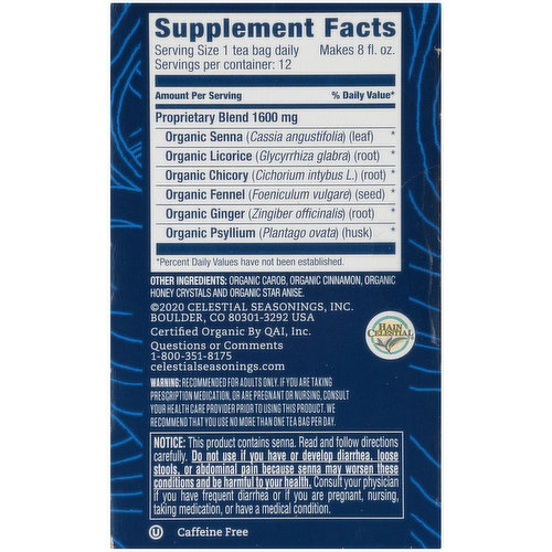 Celestial Seasonings Tea Well Tea Well Laxative Senna Organic Carob Licorice Herbal Supplement Tea Bags