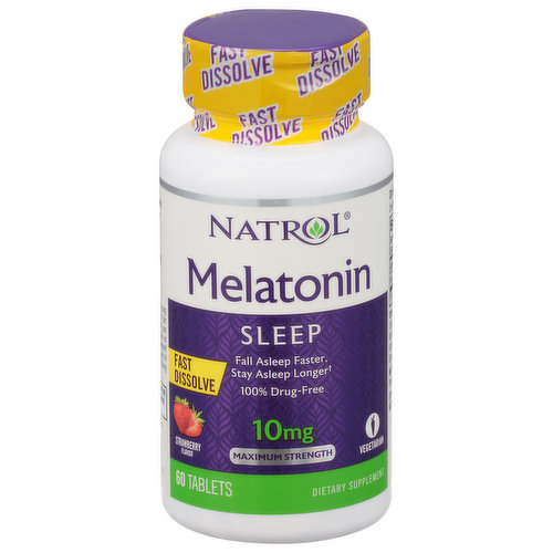Melatonin, Sleep, Maximum Strength, 10 mg, Tablets, Strawberry Flavor