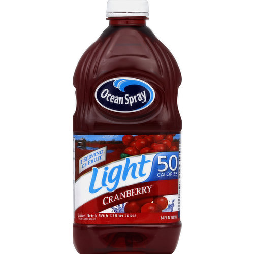 Juice drink with 2 other juices. From concentrate. 1 serving of fruit. 50 calories. Meet our growers. We're proud members of the Ocean Spray Cooperative, where the growers who harvest the cranberries also own the company. This farm is sacred to me. Heck, my vines go back to the early 1900s. That's why I treat them with the utmost respect and care, and work tirelessly to harvest a quality product. Sometimes I'll go out, lie down next to the vines and listen to them talk - they tell me what they need. I know. Sounds a little out there. But if I don't work in concert with mother Nature, I'm not gonna succeed. Luckily, she and I both have very high standards. Gary Garretson. 4th Generation Grower South Carver, MA. Ocean Spray grower owned since 1930. For more about the Garretson Family, visit www.oceanspray.com. Thanks for choosing Ocean Spray: For questions or comments please call 1-800-662-3263, M-F 9 AM to 4 PM EST. Please have the entire package handy. Straight from the Bog! www.oceanspray.com. No artificial colors, flavors or preservatives. More fruit juice than traditional light fruit juice drinks. Light cranberry juice drinks: 50 calories. 100% juice, cranberry blend: 140 calories. American Culinary ChefsBest: 2011 Chefs Best Award, Best Taste. The ChefsBest Award for Best Taste is awarded to the brand rated highest overall among leading brands by independent professional chefs. Contains 50% juice.