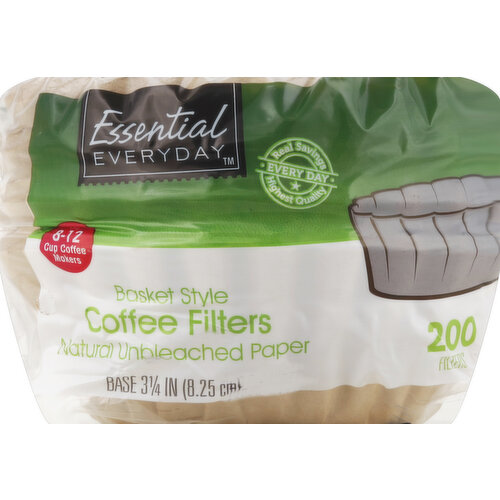 Base 3-1/4 in. Fits 8-12 cup coffee makers. Real savings. Highest quality. Every day. Great products at a price you'll love - that's Essential Everyday. Our goal is to provide the products your family wants, at a substantial savings versus comparable brands. We're so confident that you'll love Essential Everyday, we stand behind our products with a 100% satisfaction guarantee. Essential Everyday coffee filters virtually eliminate unwanted sediments and coffee oils. Essential Everyday basket filters are steam formed for easy separation. Essential Everyday unbleached coffee filters are made with virgin paper pulp for added strength. Fits: Mr. Coffee, Proctor Silex, Black & Decker, West Bend, Bunn, Hamilton Beach, Norelco, Regal Ware & Farberware, and most other home basket coffee makers. www.essentialeveryday.com. Product of USA.