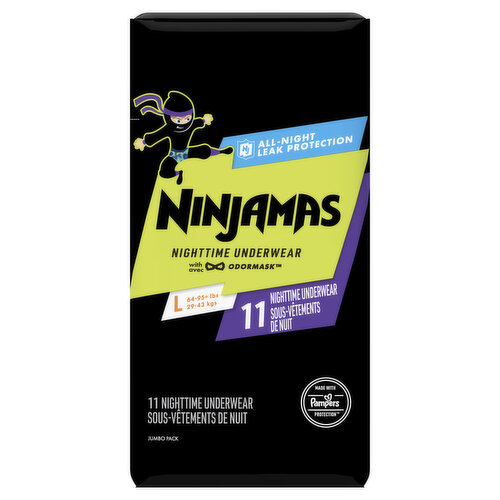 Ninjamas Nighttime Underwear Nighttime Bedwetting Underwear Boy Size L 11 Count