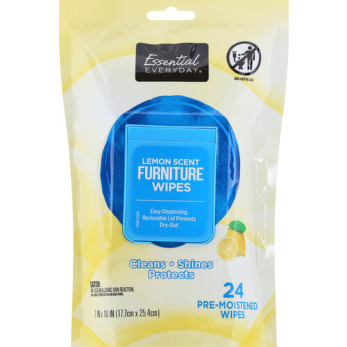Easy dispensing, reclosable lid prevents dry-out. Cleans. Shines. Protects. Great products. At a price you’ll love that’s Essential eEeryday. Our goal is to provide the products your family wants, at a substantial savings versus comparable brands. We’re so confident that you’ll love Essential Everyday, we stand behind our products with a 100% satisfaction guarantee. Essential Everyday Furniture Wipes provide a safe and convenient way to clean your furniture-formulated with just the right amount of moisture to polish and protect. Perfect for quick dustings; Removes fingerprints and smudges; Leaves a shine, with no waxy build-up. 100% satisfaction guaranteed. Like it or let us make it right. That's our quality promise. www.essentialeveryday.com. For more ingredients information visit www.essentialeveryday.com or call 1-855-423-2630. Made in China.