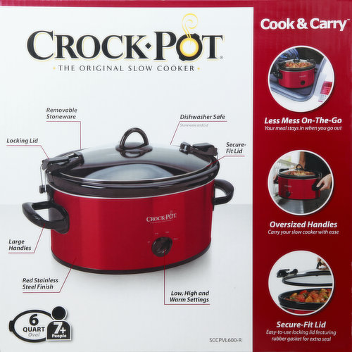 6 Quart Oval Slow Cooker, Red - 33666