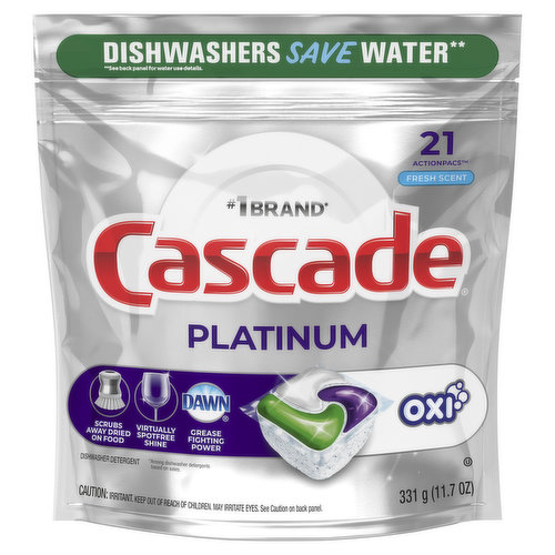 Cascade Cascade Platinum Dishwasher Detergent Pods + Oxi, Fresh, 21 Count