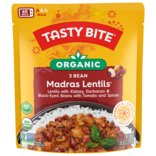 Tasty Bite Madras Lentils, Organic, 3 Bean, Indian, Mild