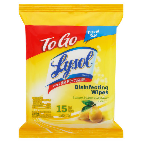 Lysol Disinfecting Wipes, Lemon & Lime Blossom Scent, To Go, Travel Size