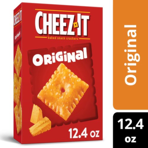 <ul><li>Light and crispy bite-sized snack crackers made with real cheese and a dusting of salt</li><li>Our cheesy baked crackers are packed for convenience and make a delicious anytime snack</li><li>Made with 100% real cheese aged for a bold taste; A classic, family-favorite snack that's perfect for kids and adults</li></ul><br/>Make snack time more fun with Cheez-It Original Baked Snack Crackers, bite-size cheesy crackers that are baked to crispy perfection. Cheez-It Original Baked Snack Crackers are the real deal - made with 100% real cheese that's been carefully aged for a yummy, irresistible taste that's bursting with real cheese goodness in every crunchy bite. Each perfect square crisp is loaded with bold cheesy flavor that hits your taste buds with every delicious mouthful. A baked snack, Cheez-It crackers are perfect for game time, party spreads, school lunches, late-night snacking and more - the cheesy options are endless. Go ahead and enjoy your favorite cheesy bite. You'll love the one-of-a-kind flavor of cheese in every tasty handful of Cheez-It Original Baked Snack Crackers.