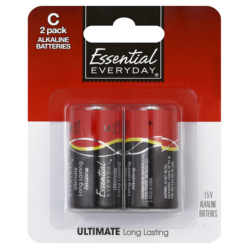 Essential Everyday Batteries, Alkaline, C, 2 Pack