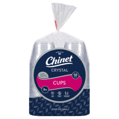 Chinet Cups, Crystal, 9 Ounce