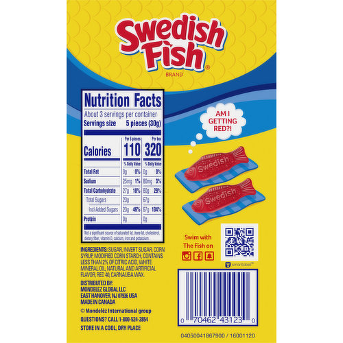 1) Movie Theater Size Box of Swedish Fish Soft & Chewy Candy 3.1