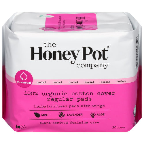 The Honey Pot Company Pads, 100% Organic, Cotton Cover, Regular