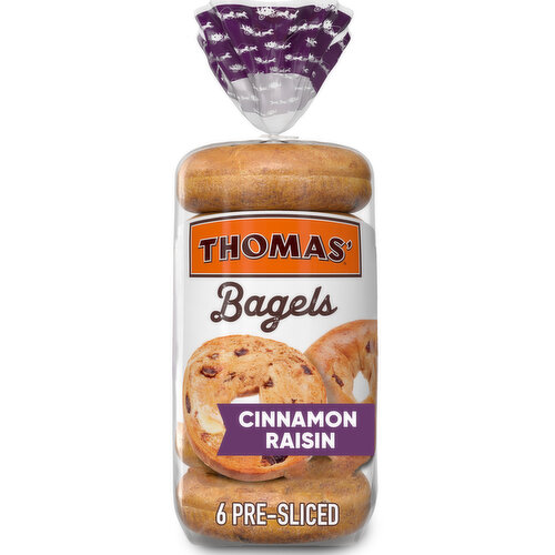 Thomas' Cinnamon Raisin Sliced Bagel- Full Size Bagels, 6  count, 20 oz