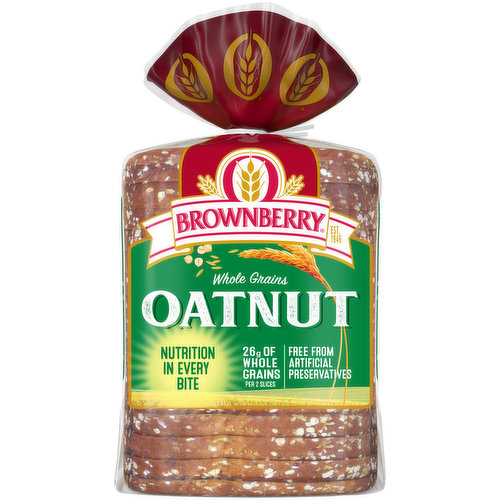 Brownberry Oatnut bread is baked with a blend of oats, sunflower seeds and real hazelnuts giving a rich, hearty flavor. Brownberry bread is free from artificial preservatives, colors and flavors with No Added Nonsense.