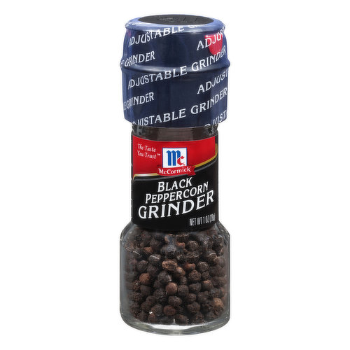 Enjoy freshly ground pepper wherever you need it with this McCormick Black Peppercorn Grinder. This pantry staple adds fresh, bold flavor to almost any dish. Simply twist the built-in grinder to add just the right amount of pepper. You can even select fine, medium or coarse grind.
Freshly ground, pepper delivers enhanced flavor and aroma to tossed salads or steamed veggies. Also, you can rub pepper on beef, chicken or pork, or sprinkle on pasta, salads, vegetables or soups. Black pepper is one of the most versatile spices in the world and this grinder will be there for you when you need it.