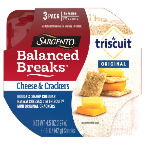 Sargento Balanced Breaks, Cheese & Crackers, Gouda & Cheddar/Triscuit Original Crackers, 3 Pack