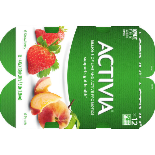 Activia - Activia, Yogurt, Lowfat, Strawberry, Strawberry Banana (12 count)