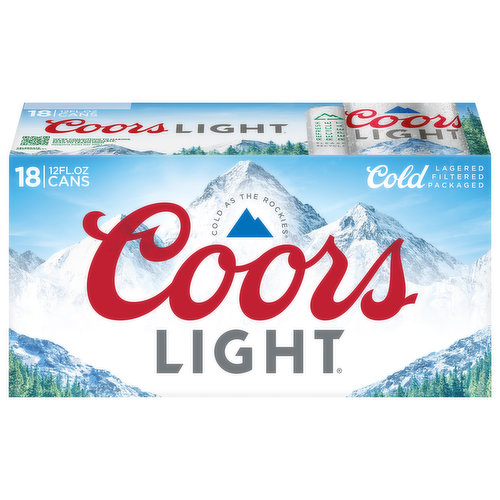 Crisp, clean and refreshing, Coors Light is an American-style light lager beer. This light beer has 4.2% ABV, 102 calories and 5 grams of carbs per 12-ounce serving. Full of Rocky Mountain refreshment, this light-calorie beer provides a light body with clean malt notes and low bitterness. Share this 18-pack of beer with friends and family all year long when you’re in need of refreshing drinks. Not only is Coors Light golden beer crafted with pure water, lager yeast, two-row barley malt, and four hop varieties, but it's cold lagered, cold filtered, and cold packaged to deliver an unforgettable beer-drinking experience. A carry case of Coors Light beer cans makes for great party drinks or for tailgating, barbecues, and any holiday that calls for beer. Coors Light American Lager takes pride in its process and ingredients that make it The World’s Most Refreshing Beer.