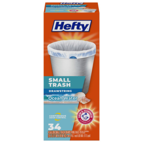 Hefty Trash Bags, Drawstring, Ocean Water, Small Trash