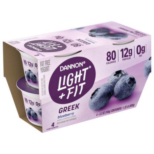 Dannon Light + Fit Yogurt, Fat Free, Blueberry, Greek