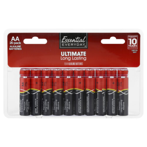 Essential Everyday Batteries, Alkaline, AA, 20 Pack