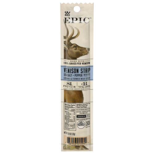 Our Venison Sea Salt Pepper Strip with Beef is based on a simple recipe that allows the natural flavor of deer meat to shine bright and true. A tribute to the “classic hunters” jerky recipe, this snack will teleport your taste buds to a unique carnivore experience. As a part of our Wild Game line, the Venison Strip with Beef increases accessibility to a wholesome protein not often found in the grocery store!