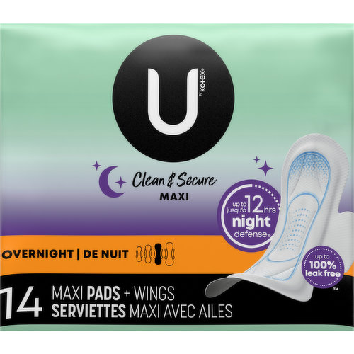 U by Kotex Overnight Security Ultra Thin Pads With Wings 14 count