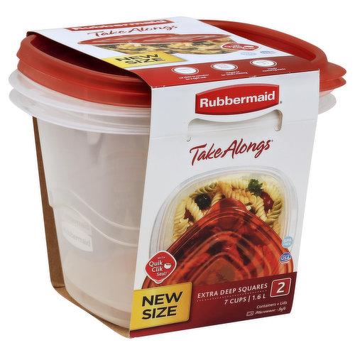 Rubbermaid Take Alongs 2 Large Rectangles Containers Lids 1.1 Gallon Quick  Seal