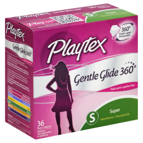 Playtex Gentle Glide 360 Tampons, Plastic, Super Absorbency, Fresh Scent