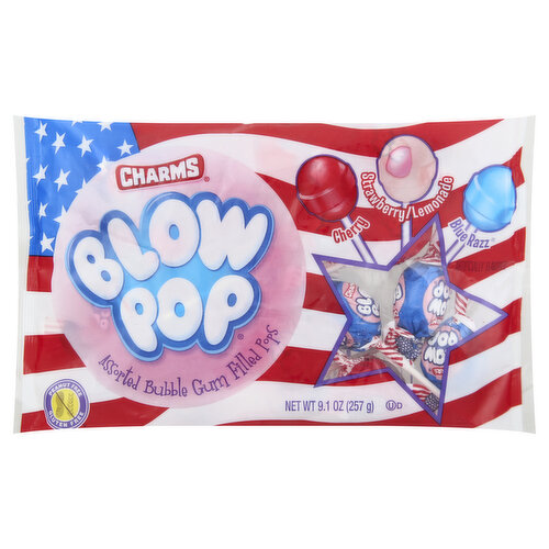 Assorted bubble gum filled pops Artificially flavored. Peanut free. Gluten free. Product sold by weight not volume. Contents tend to settle after packaging. Produced in a facility that does not use peanuts, tree nuts or gluten. www.tootsie.com. Scan or call for more food information. 800-877-7655.