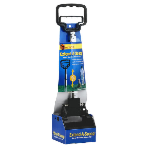 Easy canine clean-up. Extendible and retractable. Easy one hand scooping action. Durable aluminum construction. Extends to over 31 inches. Eliminates the need to bend. Extends over 31 inches in length. Minimizes bending when scooping. Extendible and retractable. Easy and convenient 1 hand scooping action. Durable aluminum construction & high impact plastic. Made in China.