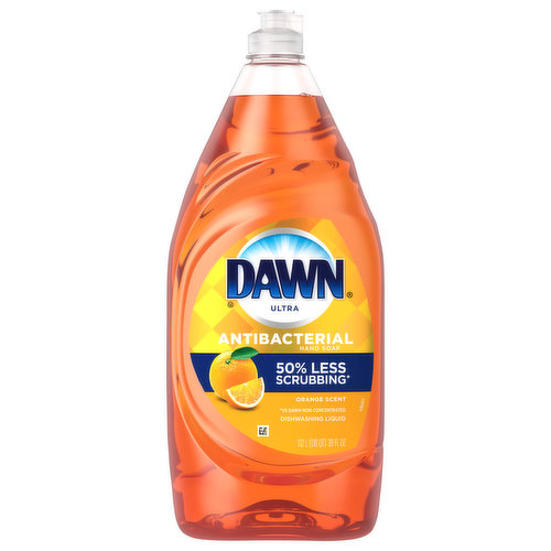 Think all dish soaps are the same? Think again. No matter what you've got cooking in the kitchen, Dawn Ultra Antibacterial dishwashing liquid dish soap will leave your dishes squeaky clean every time. Get your ultimate clean and be the kitchen hero with the Grease Cleaning power of Dawn dishwashing liquid dish soap. With 50% less scrubbing*(*vs. Dawn Non-Concentrated), Dawn dishwashing liquid dish soap works harder so you can get back to spending quality time with your family. Dawn Antibacterial dishwashing liquid dish soap fights grease on dishes-fights bacteria on hands. Dawn dishwashing liquid dish soap is Americas #1 Dish Liquid*(*based on sales).