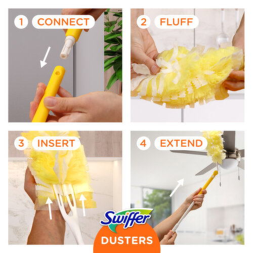 Swiffer Duster 360 Dusters Heavy Duty Super Extendable Handle Dusting Kit (1 Handle, 4 Dusters)