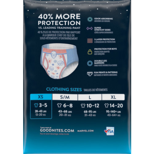 GoodNites Marvel S/M (43-68 lbs) Nighttime Underwear S/M 14 ea, Diapers &  Training Pants