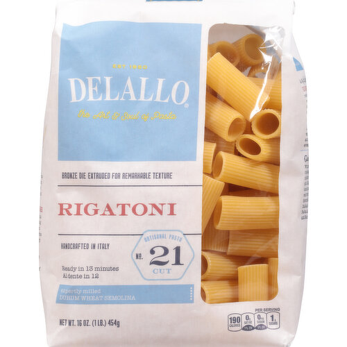 Delallo Pasta, Rigatoni, No. 21 Cut