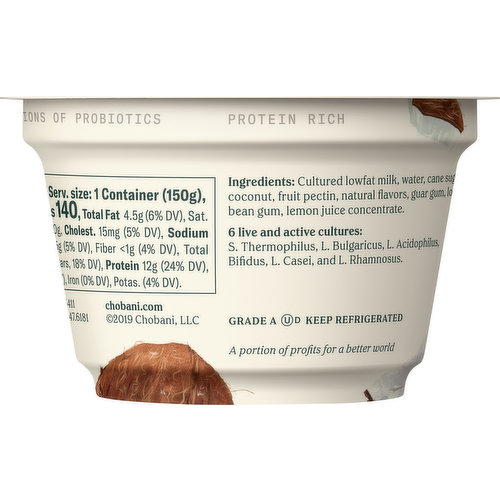 Chobani Yogurt, Greek, Low-Fat, Coconut, Blended