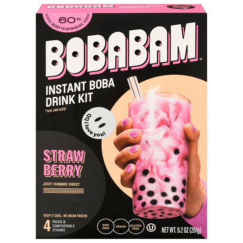 Boba Bam Boba Drink Kit, Instant, Strawberry, 4 Pack