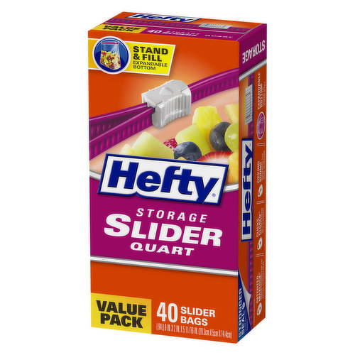 Hefty Storage Bags, Slider, Quart, Plastic Bags