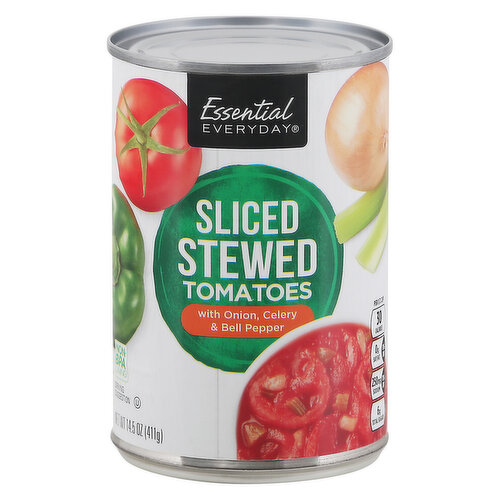 Essential Everyday Tomatoes with Onion, Celery & Bell Pepper, Sliced, Stewed