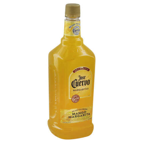 Made with Jose Cuervo Tequila, triple sec, natural flavors & artificial colors. Ready to drink. Authentic. The Margarita: The toast of the west was invented with Jose Cuervo Tequila in sunny California in 1938. The tale takes place at Tail O' the Cock Restaurant in Los Angeles. There, head bartender Johnny Durlesser noticed a pretty lady at the bar one night - and then again another night. The third time he saw her at his bar, he wanted to make a drink to impress her. He grabbed the Cuervo, added a touch of sweet just like her - and the rest is history. www.cuervo.com. Please recycle. 9.95% alc by vol. 19.9 proof. Produced by Jose Cuervo, Lawrenceburg, IN.