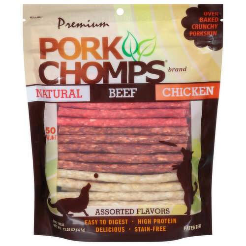 Pork Chomps Dog Treat, Assorted Flavors, Premium