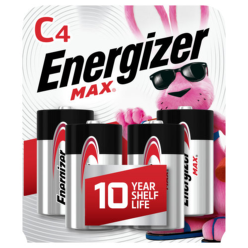Energizer Max Batteries, Alkaline, C, 4 Pack