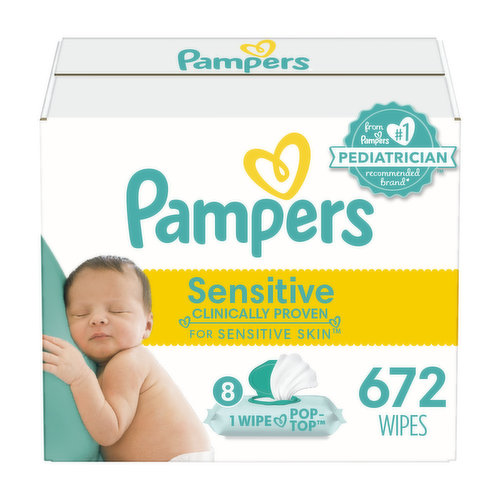 Pampers Sensitive Baby Wipes Sensitive Perfume Free 3X Pop-Top Packs 672 Count