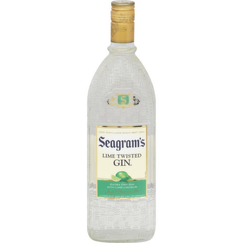 Extra dry gin with lime liqueur. Distillers since 1857. Seagram's Lime Tiwsted Gin is a subtle twist to the classic taste of Seagram;s Gin. We start with Seagram's Extra Dry, and the infuse it with a twist of natural lime flavor, perfectly complementing our lime tested blend of botanicals. This flavorful, twisted gin can be enjoyed neat, in a martini, or with your favorite juice or extract.   responsibility.org Alc. 35% by vol 70