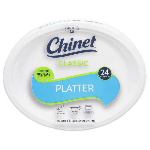 Cut resistant. Strong & sturdy. Microwave safe. Chinet 90 years. Chinet Classic Tableware had been proudly made in the USA for over 90 years.