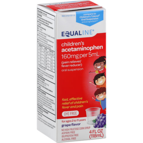 For ages 2 to 11 years. Gluten free. 160 mg per 5 mL (pain reliever/fever reducer). No high fructose corn syrup. Fast, effective relief of children's fever and pain. Dye free. Aspirin free. Ibuprofen free. Alcohol free. Compare to Children's Tylenol Oral Suspension active ingredient (This product is not manufactured or distributed by Johnson & Johnson, owner of the registered trademark Tylenol).   100% Quality Guaranteed: Like it or let us make it right. That's our quality promise. supervaluprivatebrands.com.