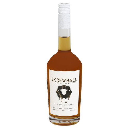 To the misfits, black sheep and skrewballs. Whiskey with natural flavors and caramel color. To the black sheep. www.skrewballwhiskey.com. Consumer Information call 1-833-Skrewed (1-833-757-3933). Please recycle this bottle. Proof: 70. Alc by vol 35%. Bottle by Skrewball Spirits, Mira Loma, CA.