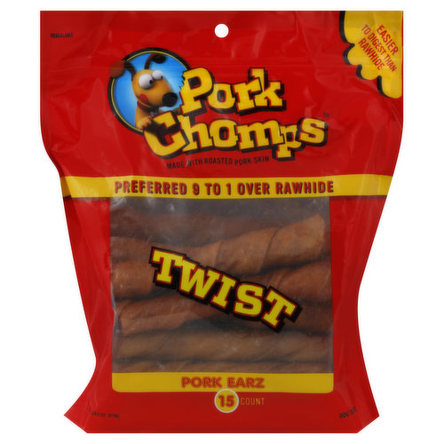 Pork Chomps Dog Treat, Pork Earz, Twist
